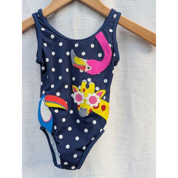 Mini Boden Girls Swim Suit Sz 2-3 Years Giraffe Flamingo Toucan Polka Dots - Picture 1 of 5